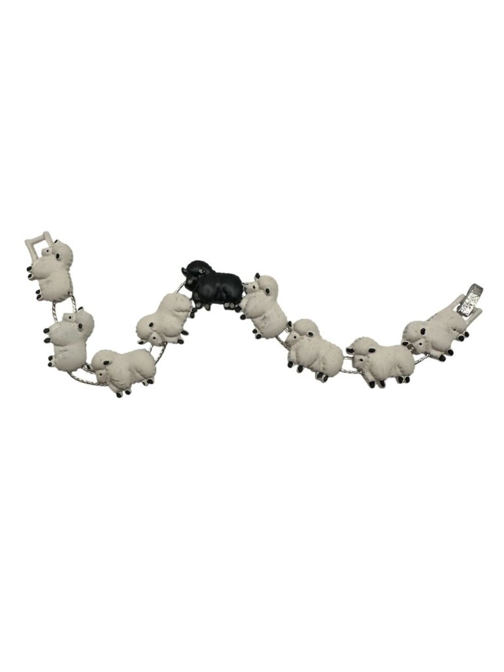 Vintage Black Sheep of the Family Enamel Slide Charm Bracelet NOS